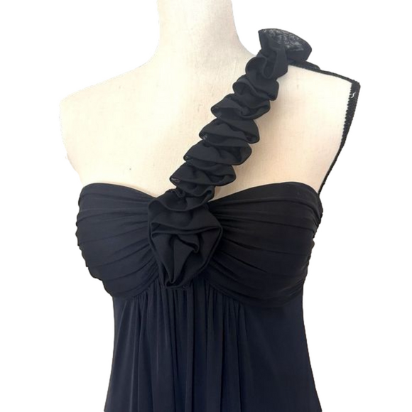 Betsy & Adam Navy One Shoulder Ruffled Formal Dress Size 6 - Picture 3 of 5